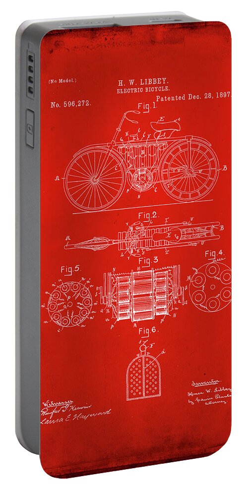 Patent Portable Battery Charger featuring the mixed media Electrical Bicycle Patent Drawing 3f by Brian Reaves
