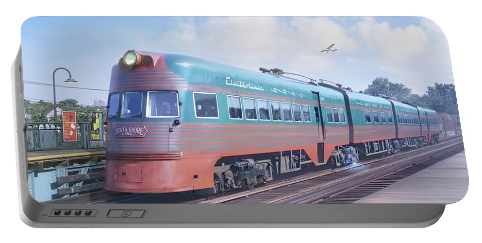 Railroad Art Portable Battery Charger featuring the painting Electroliner by Mark Karvon