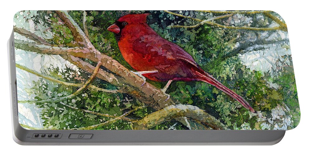 Cardinal Portable Battery Charger featuring the painting Elegance in Red by Hailey E Herrera