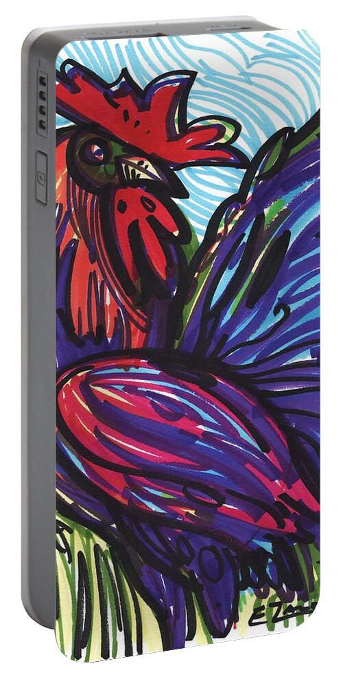 Rooster Portable Battery Charger featuring the drawing Elegant rooster by Enrique Zaldivar