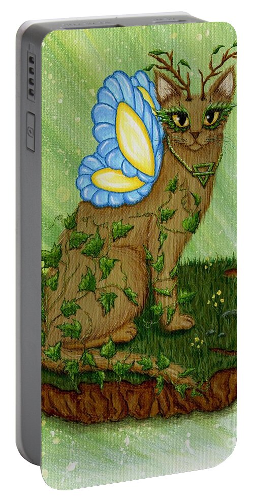 Elemental Portable Battery Charger featuring the painting Elemental Earth Fairy Cat by Carrie Hawks