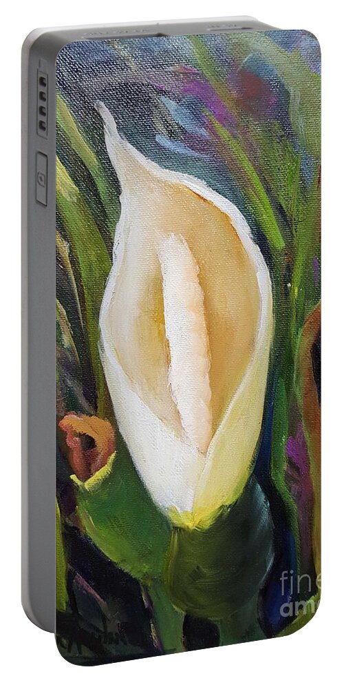 Flower Portable Battery Charger featuring the painting Elephant Ear Bloom by Barbara Haviland