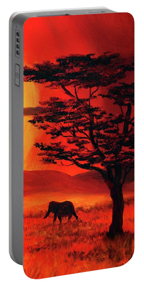 Africa Portable Battery Charger featuring the painting Elephant in a Bright Sunset by Laura Iverson