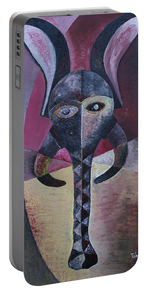 Elephant Mask Portable Battery Charger featuring the painting Elephant Mask by Obi-Tabot Tabe