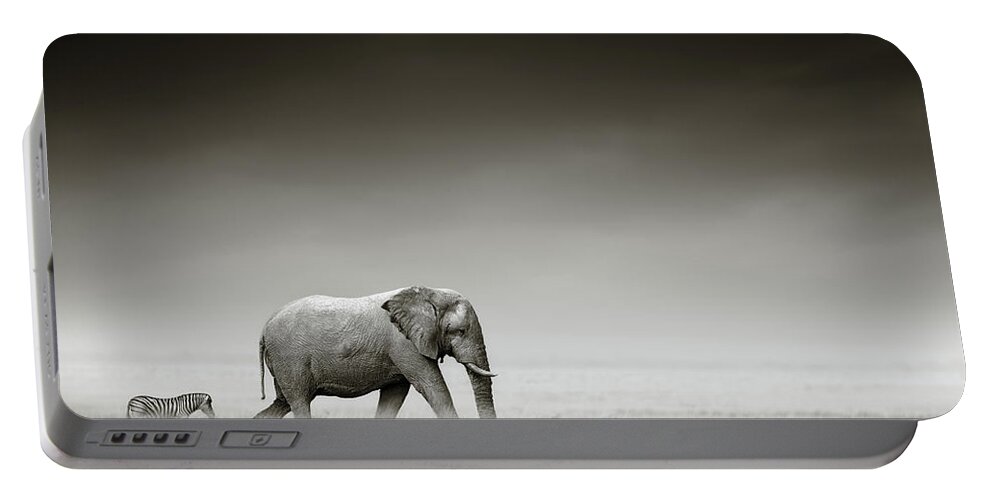 #faatoppicks Portable Battery Charger featuring the photograph Elephant with zebra by Johan Swanepoel