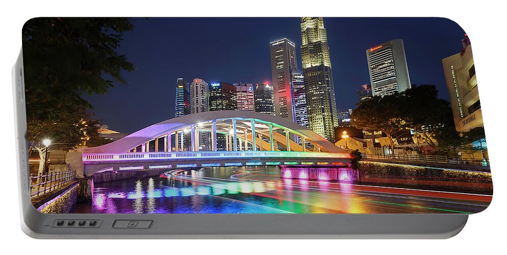 Bridge Portable Battery Charger featuring the photograph Elgin Bridge, Boat Quay, Singapore by Rick Deacon