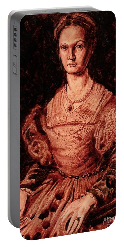 Ryan Almighty Portable Battery Charger featuring the painting Elizabeth Bathory -dry blood by Ryan Almighty