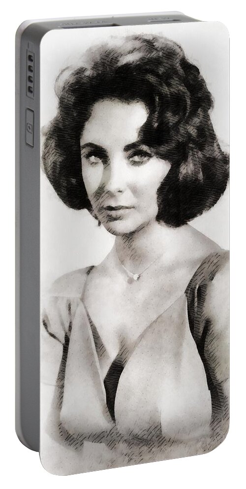 Hollywood Portable Battery Charger featuring the painting Elizabeth Taylor, Vintage Hollywood Legend by John Springfield by Esoterica Art Agency