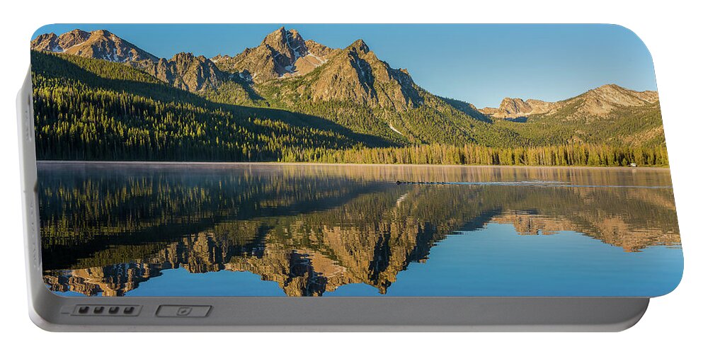 Brenda Jacobs Fine Art Portable Battery Charger featuring the photograph Elk Mountain Reflections with Merganser Ducklings by Brenda Jacobs