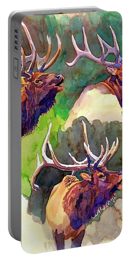 Art Portable Battery Charger featuring the painting Elk Studies by Dan Miller