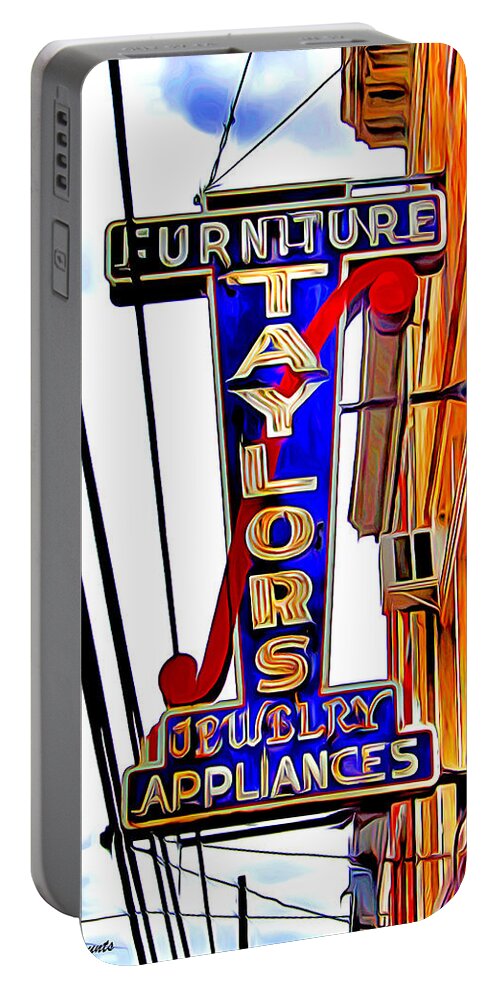 Ellicott Portable Battery Charger featuring the digital art Ellicott City Taylor's Sign by Stephen Younts