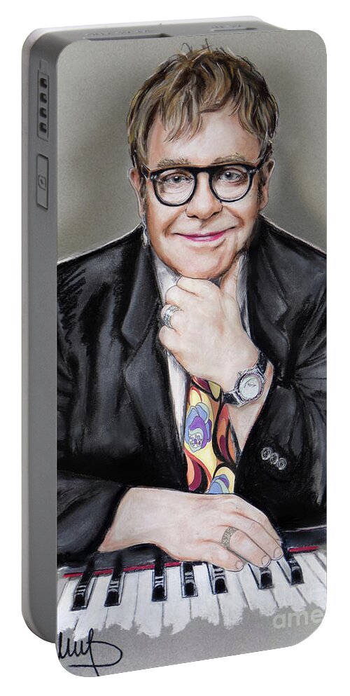 Elton John Portable Battery Charger featuring the mixed media Elton John by Melanie D