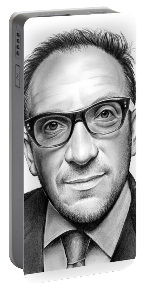 Elvis Costello Portable Battery Charger featuring the drawing Elvis Costello by Greg Joens