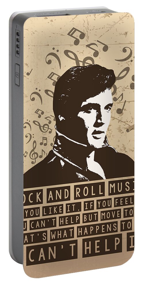 Elvis Portable Battery Charger featuring the painting Elvis Presley Poster Print Quote - Rock And Roll Music by Beautify My Walls