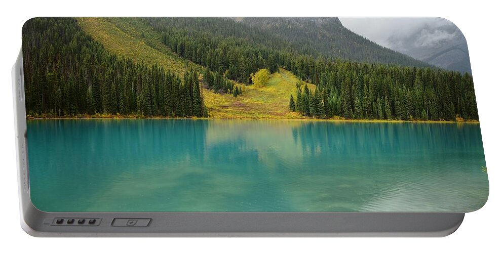 Emerald Lake Portable Battery Charger featuring the photograph Emerald Lake and Mountain Mist by William Slider