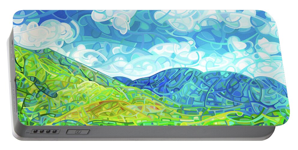 Art Portable Battery Charger featuring the painting Emerald Moments by Mandy Budan