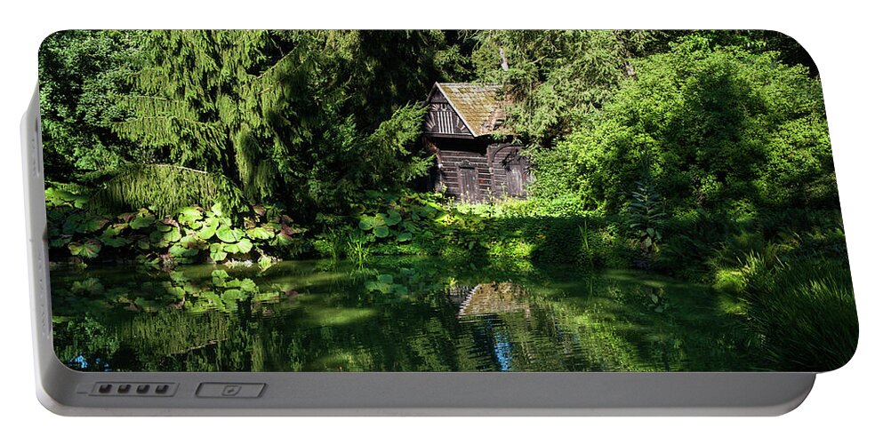 Jenny Rainbow Fine Art Photography Portable Battery Charger featuring the photograph Emerald Pond. Pruhonice Castle by Jenny Rainbow