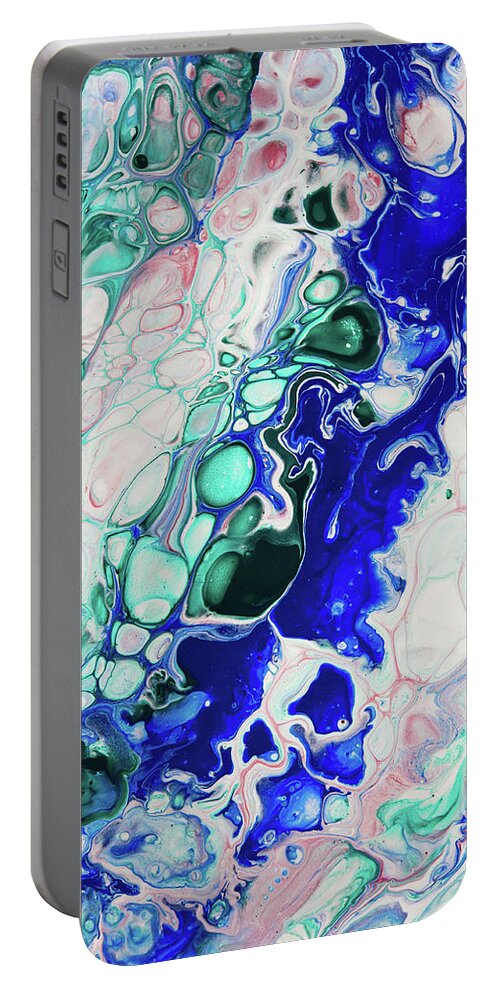 Jenny Rainbow Fine Art Photography Portable Battery Charger featuring the photograph Emerald, Sapphire and Ruby Fragment 7. Abstract Fluid Acrylic Painting by Jenny Rainbow