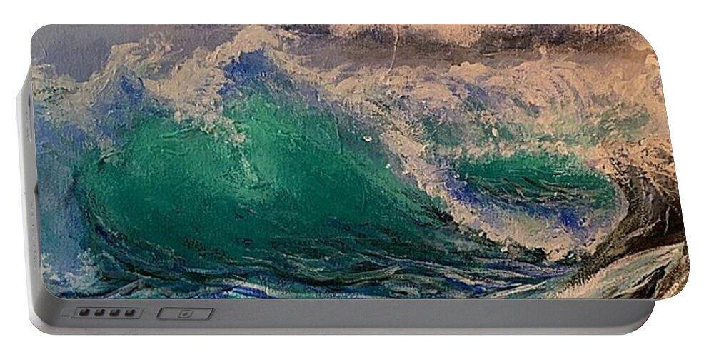 Sea Cliffs Portable Battery Charger featuring the painting Emerald Sea by Esperanza Creeger