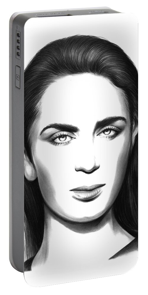 Emily Blunt Portable Battery Charger featuring the drawing Emily Blunt by Greg Joens