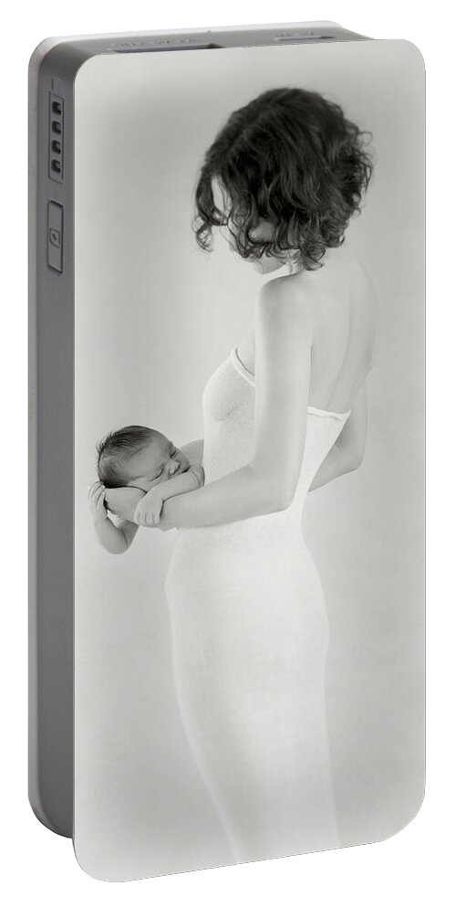 Black And White Portable Battery Charger featuring the photograph Emily Holding Ella by Anne Geddes