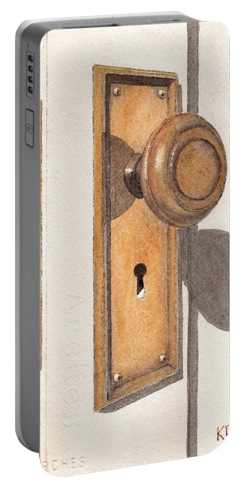 Door Portable Battery Charger featuring the painting Emily's Door Knob by Ken Powers