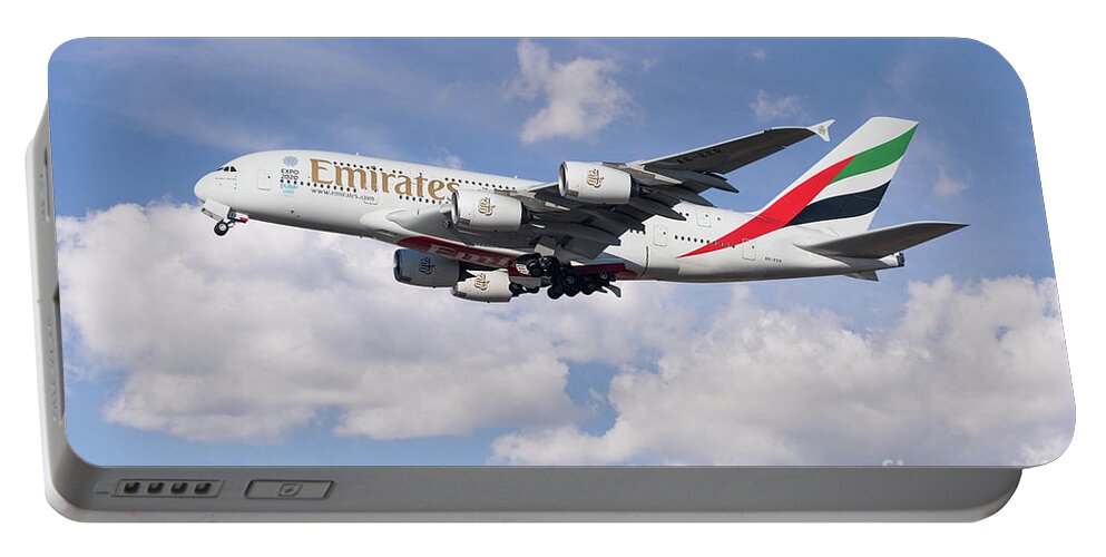 A380 Portable Battery Charger featuring the digital art Emirates Airbus A80 by Airpower Art