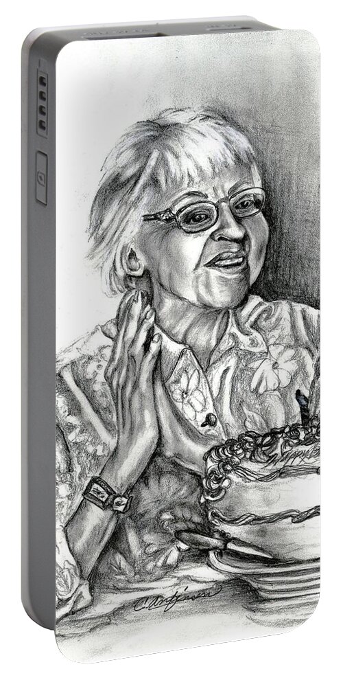 Old Woman Portable Battery Charger featuring the drawing Emma by Carol Allen Anfinsen