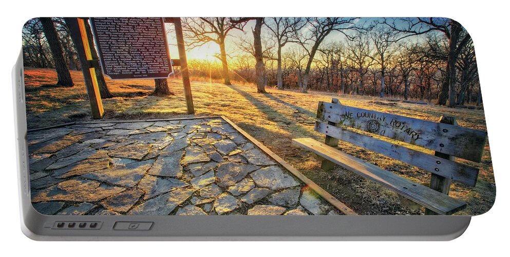 Wisconsin Sunset Portable Battery Charger featuring the photograph Empty Park Bench - Sunset at Lapham Peak by Jennifer Rondinelli Reilly - Fine Art Photography