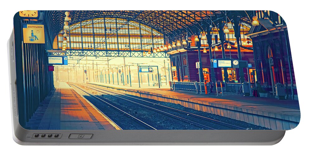 Day Portable Battery Charger featuring the photograph Empty Rail Station by Ariadna De Raadt