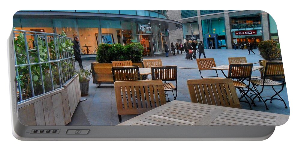 Liverpool One Portable Battery Charger featuring the photograph Empty Tables 2 by Joan-Violet Stretch