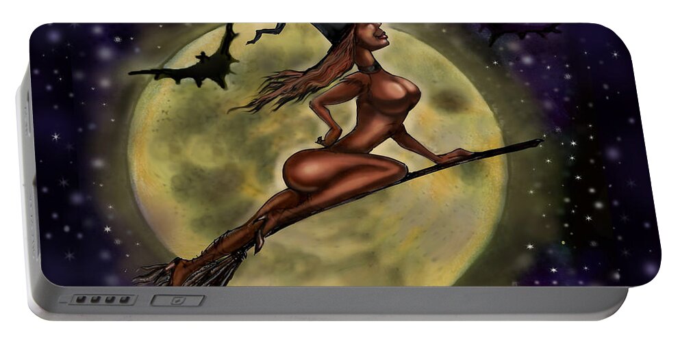 Halloween Portable Battery Charger featuring the digital art Enchanting Halloween Witch by Kevin Middleton