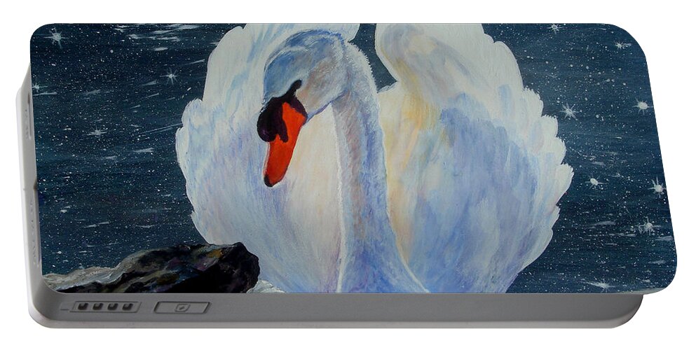 Swan Portable Battery Charger featuring the painting Enchanting by Susan Duda