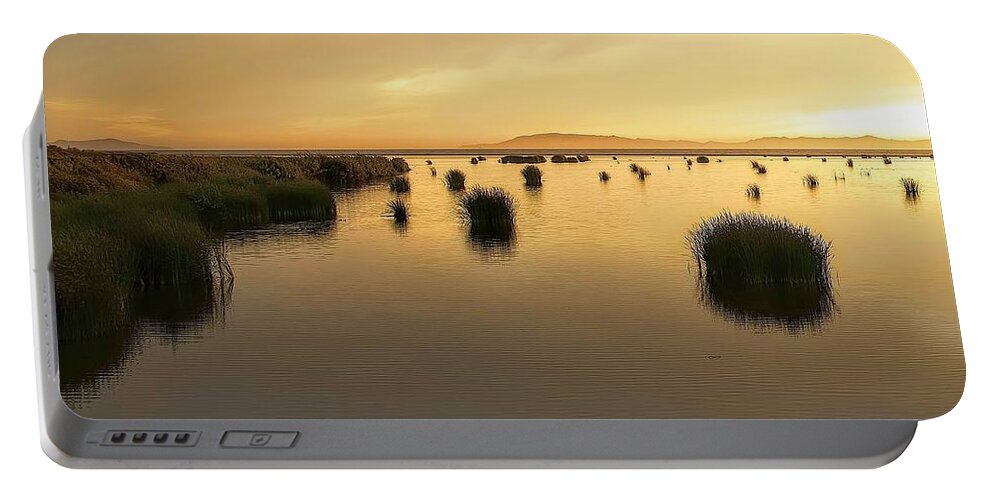 Santa Clara River Estuary Water Sunset Ventura Portable Battery Charger featuring the photograph End of the line by Wendell Ward