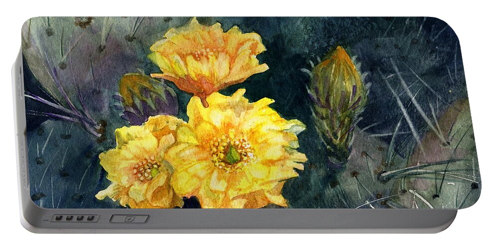 Yellow Cactus Portable Battery Charger featuring the painting Engelmann Prickly Pear Cactus by Marilyn Smith