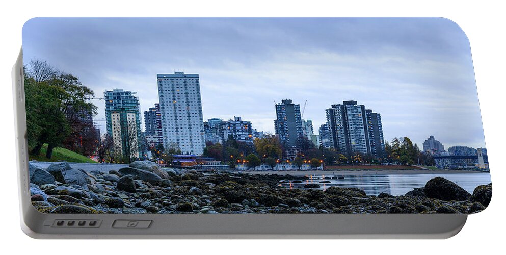 English Bay Portable Battery Charger featuring the digital art English Bay Beach Park, Vancouver BC by Michael Lee