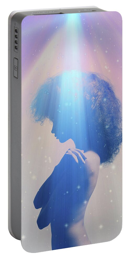 Girl In Light Portable Battery Charger featuring the digital art Enlightened by Lilia S