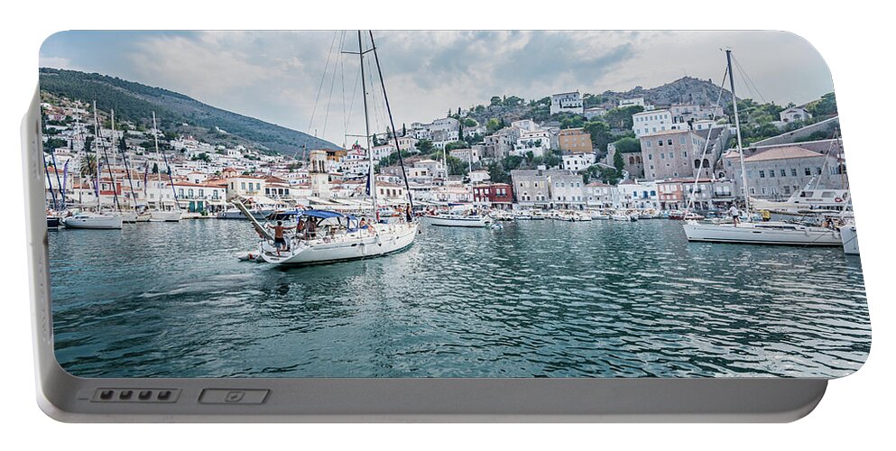 Aegis Portable Battery Charger featuring the photograph entering port Hydra by Hannes Cmarits