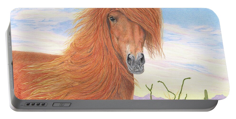 Colored Pencil Portable Battery Charger featuring the drawing Equine Spa Day by Diana Hrabosky