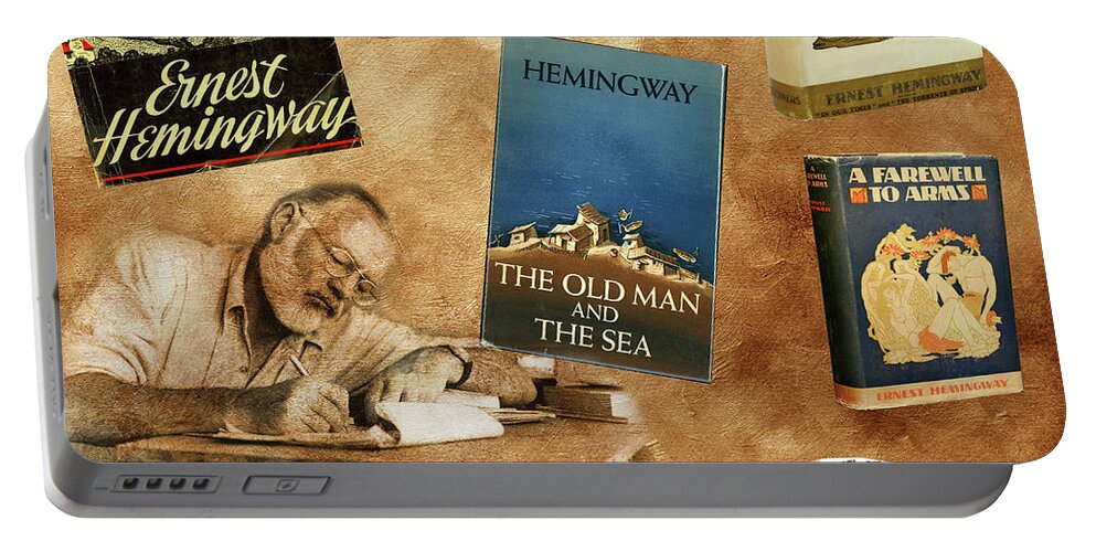 Ernest Hemingway Portable Battery Charger featuring the photograph Ernest Hemingway Books 2 by Andrew Fare