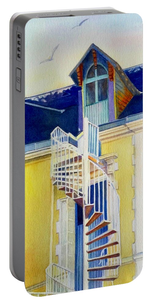 Escalier Portable Battery Charger featuring the painting Escalier du Grenier by Francoise Chauray