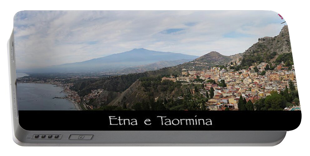 Etna Portable Battery Charger featuring the photograph Etna e Taormina by John Meader
