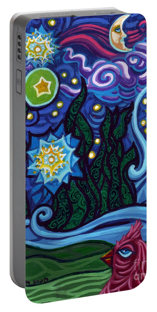 Starry Night Portable Battery Charger featuring the painting Etoile Noire Bleu by Genevieve Esson