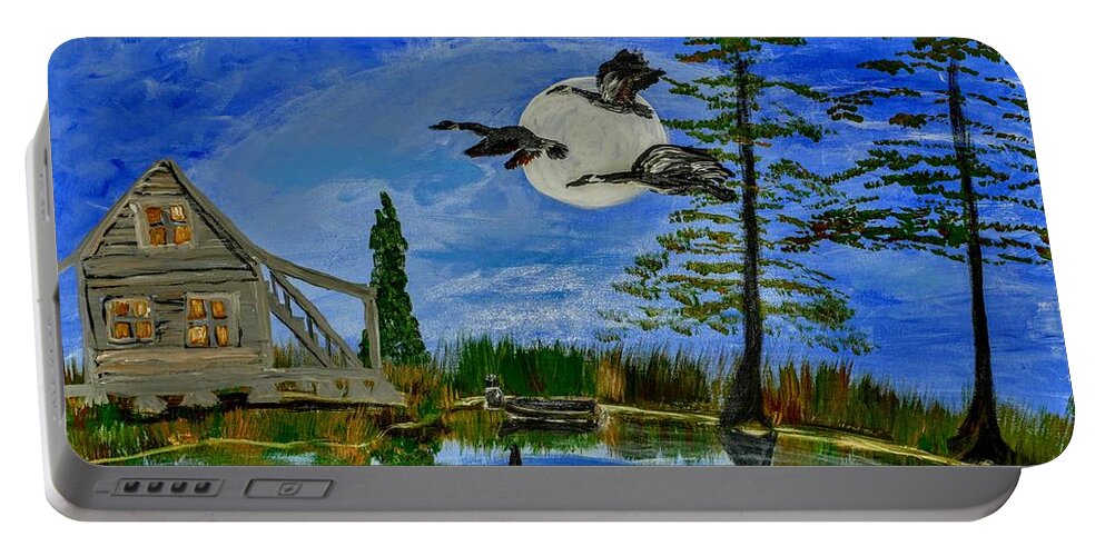Evening At Acadiana Pond Portable Battery Charger featuring the mixed media Evening At Acadiana Pond by Seaux-N-Seau Soileau