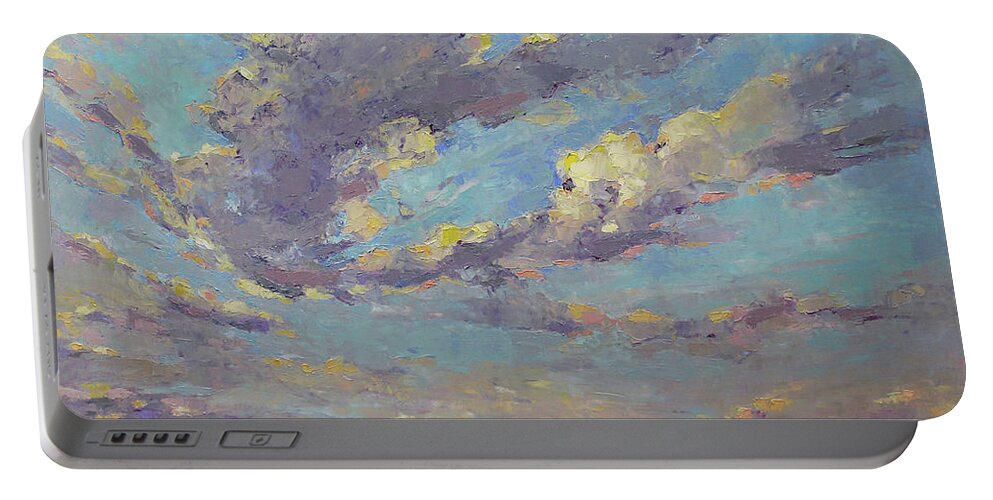 Landscape Portable Battery Charger featuring the painting Evening Dance by Becky Kim
