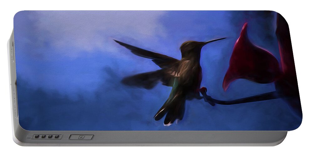 Digital Painting Portable Battery Charger featuring the painting Evening Hummingbird by Bonnie Bruno