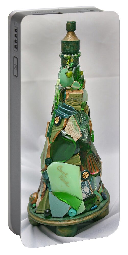 Evergreen Portable Battery Charger featuring the mixed media Evergreen by Carol Neal
