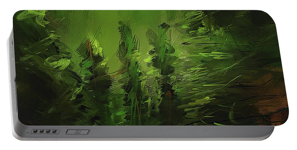 Green Portable Battery Charger featuring the painting Evergreens - Green Abstract Art by Lourry Legarde