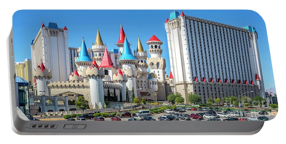 The Excalibur Portable Battery Charger featuring the photograph Excalibur Casino From the North 2 to 1 Ratio by Aloha Art