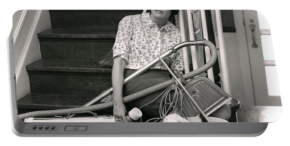 1960s Portable Battery Charger featuring the photograph Exhausted Woman With Cleaning by H. Armstrong Roberts/ClassicStock